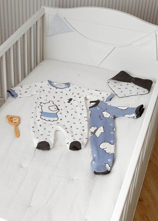 Mayoral Two Footed Onesies Set With Bib Newborn Boy