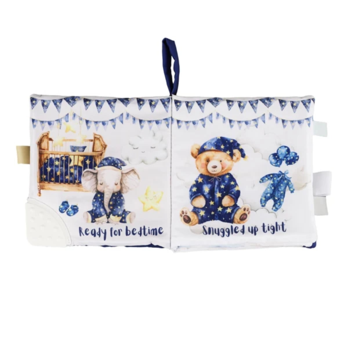 Ali+Oli Good Night Baby Sensory Crinkle Cloth Book with Teether on Luna Baby Store Miami