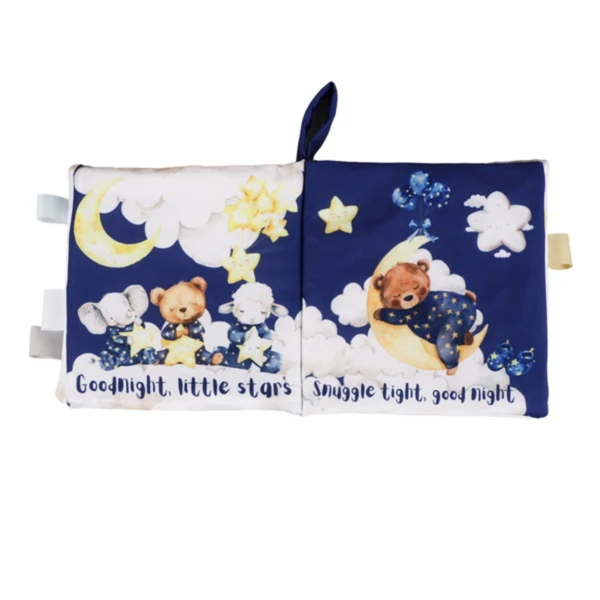 Ali+Oli Good Night Baby Sensory Crinkle Cloth Book with Teether on Luna Baby Store Miami