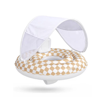 Ali+Oli Baby Swim Seat with Sun Canopy - Tan Checkers