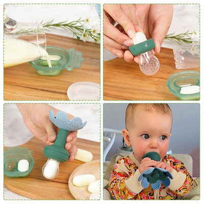 Alimentador Infantil de Silicone + Bandeija Haakaa Flower 4M + SkyBlue - Haakaa Babytunes