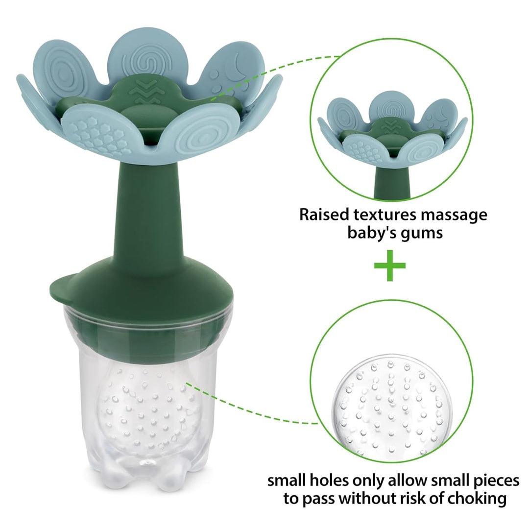 Alimentador Infantil de Silicone + Bandeija Haakaa Flower 4M + SkyBlue - Haakaa Babytunes