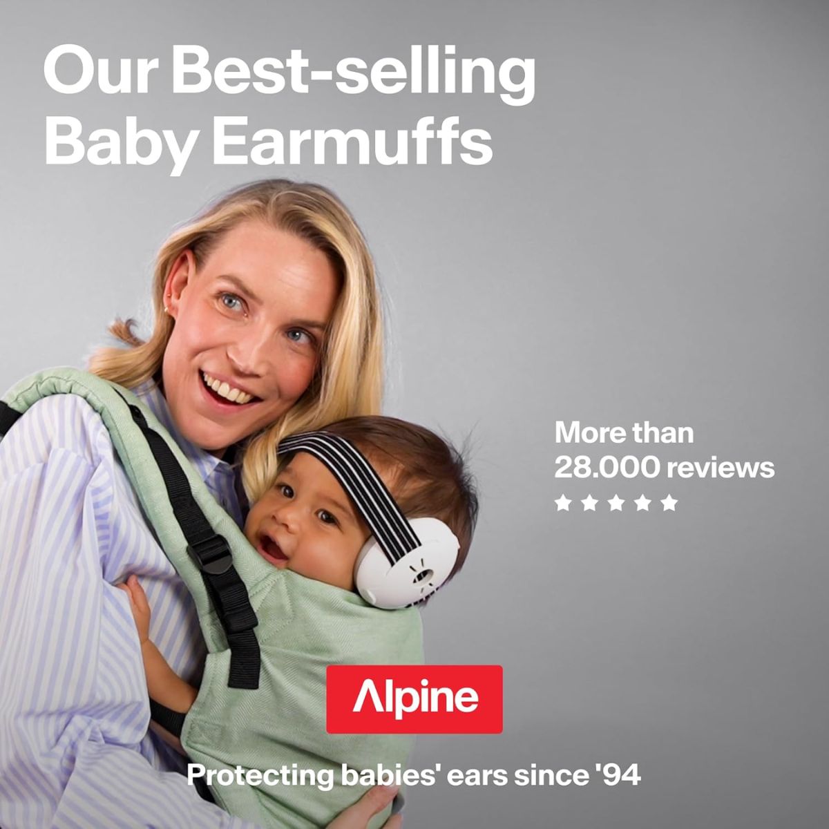 Alpine Muffy Baby Ear Protection for Babies and Toddlers up to 36 Months - Black