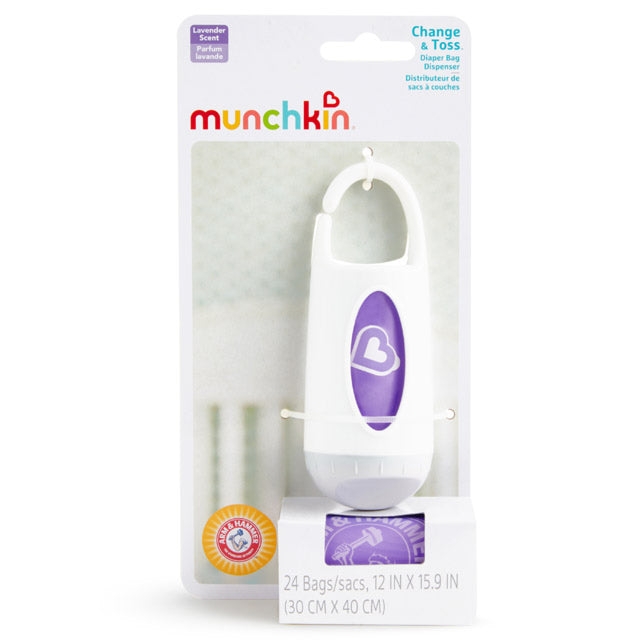 Munchkin Arm & Hammer Change & Toss Diaper Bag Dispenser - Purple - Luna Baby Store Miami