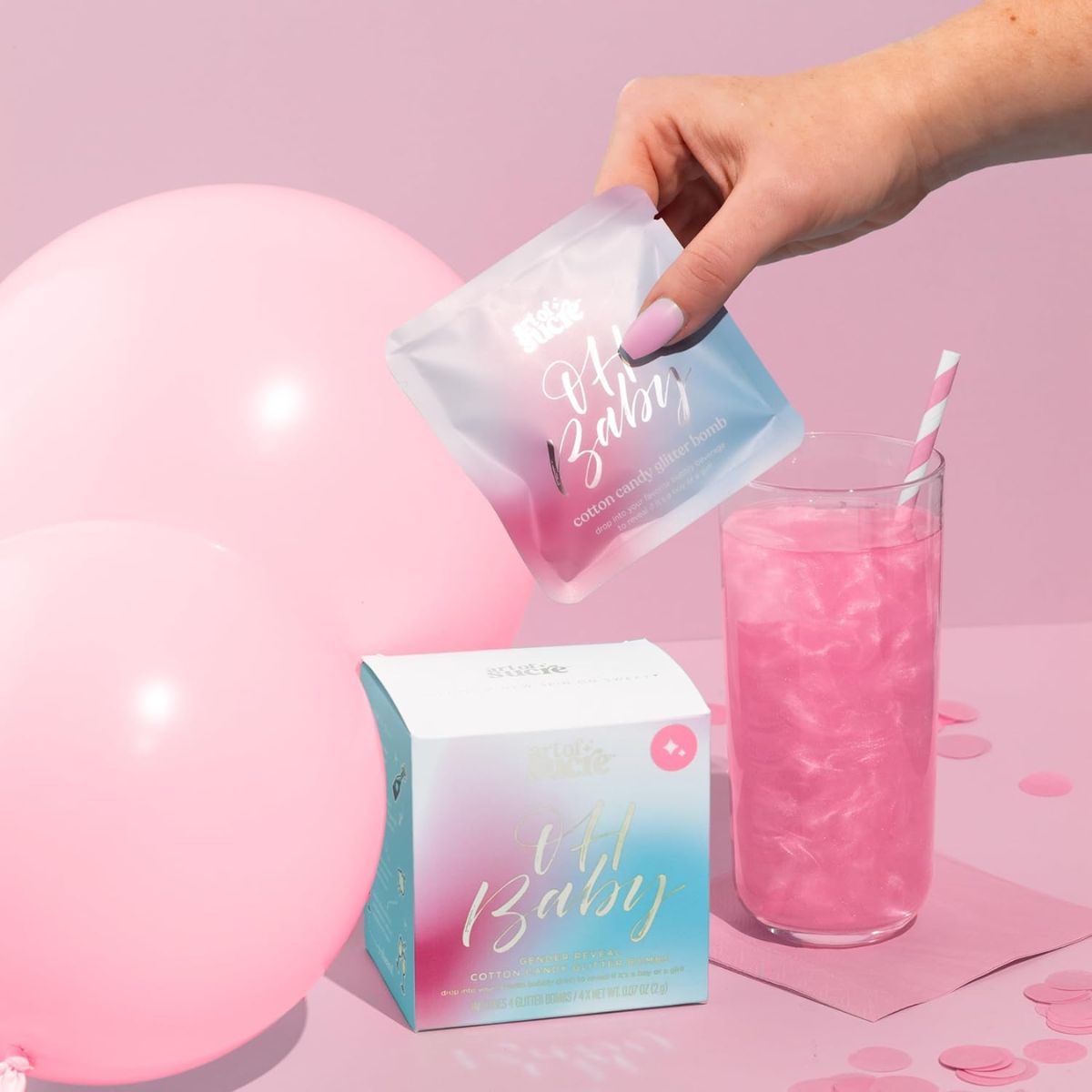 Art of Sucre Gender Reveal Drink Glitter Bombs - Pink - Perfect for Parties & Celebrations