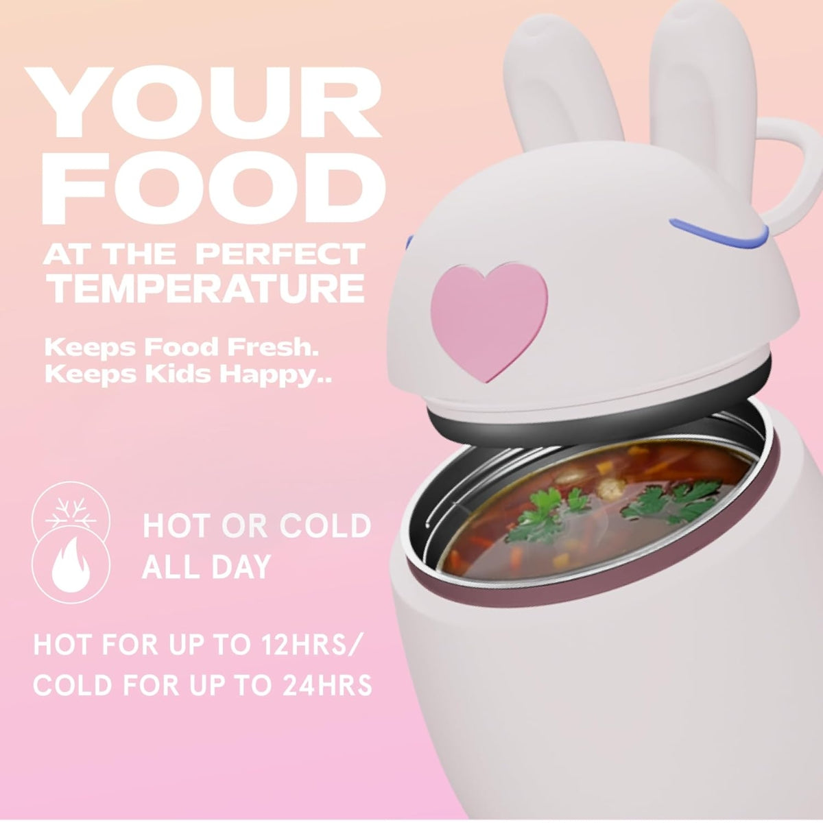 Pote Térmico Infantil Asobu Bestie Coelhinho 600ML - Keeps Meals Fresh for Hours
