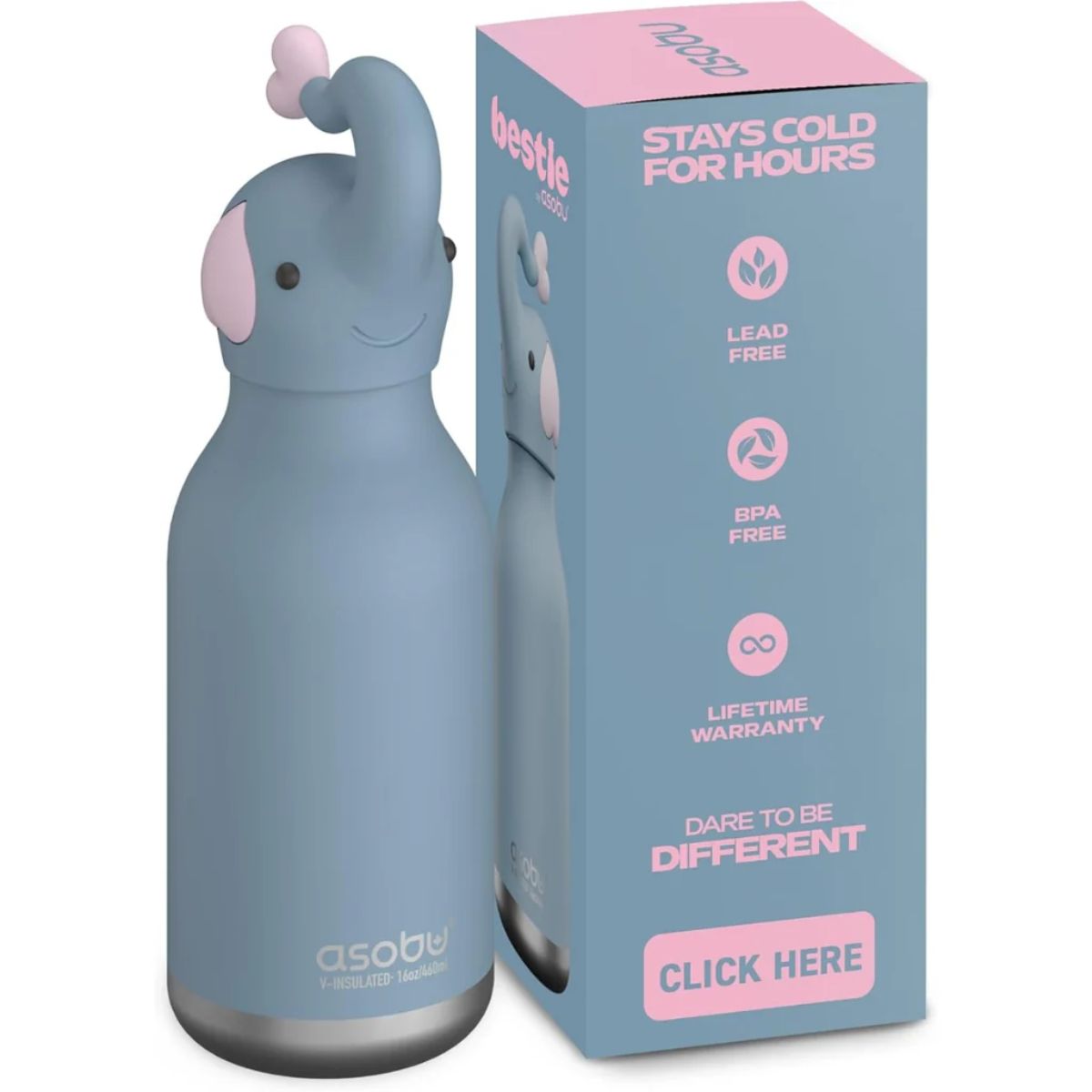 Asobu Bestie Insulated Kids Bottle 16 oz - Elephant on Luna Baby Store Miami