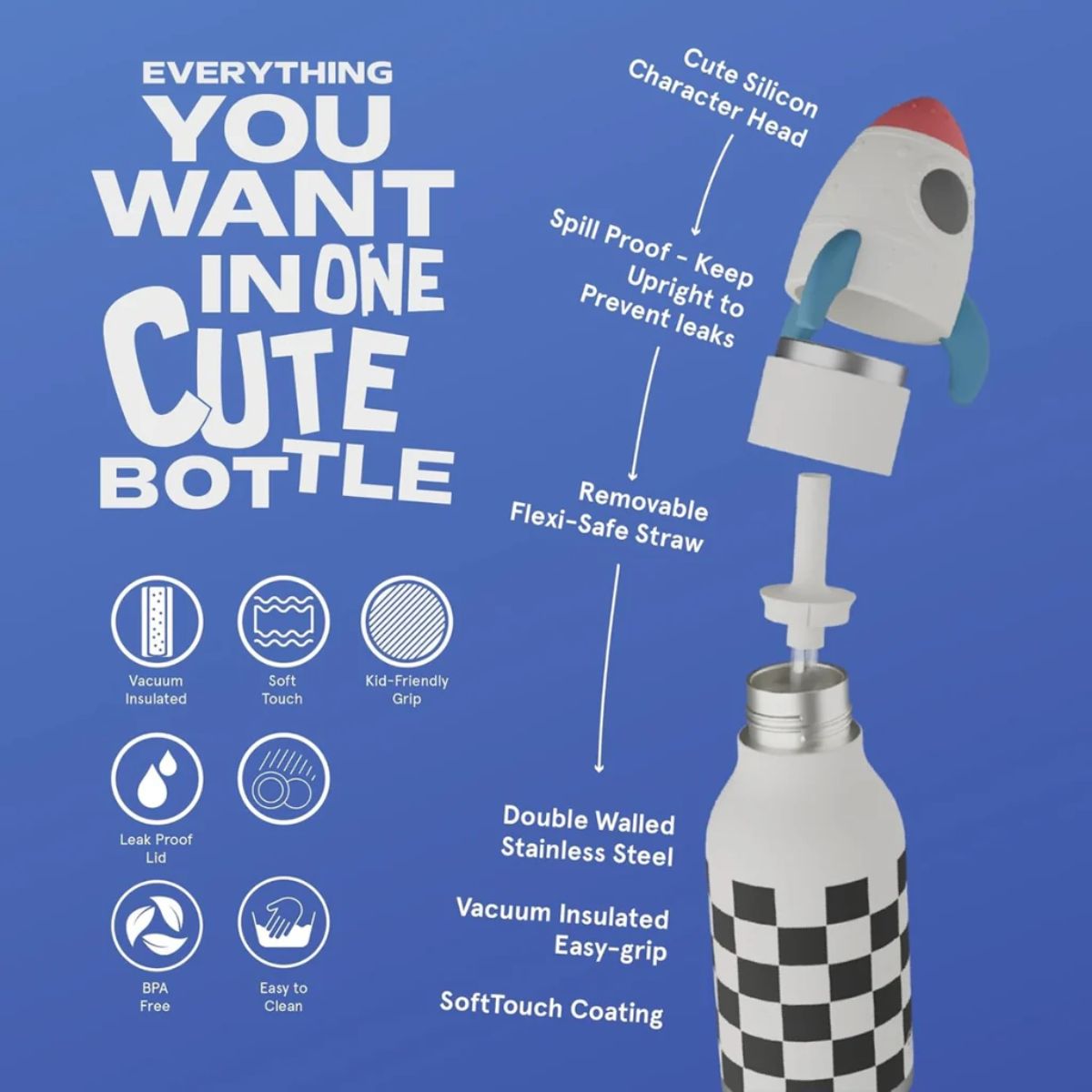 Asobu Bestie Insulated Kids Bottle 16 oz - Rocketship on Luna Baby Store Miami