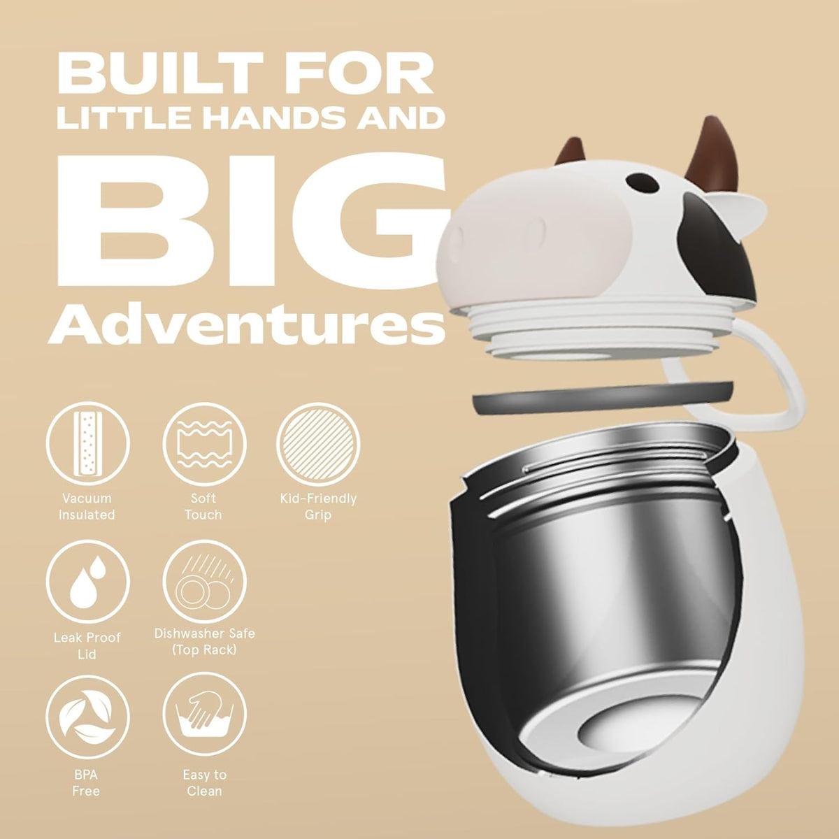 Asobu - Bestie Foodie Kids Insulated Food Jar - Cow - Durable Stainless Steel Construction
