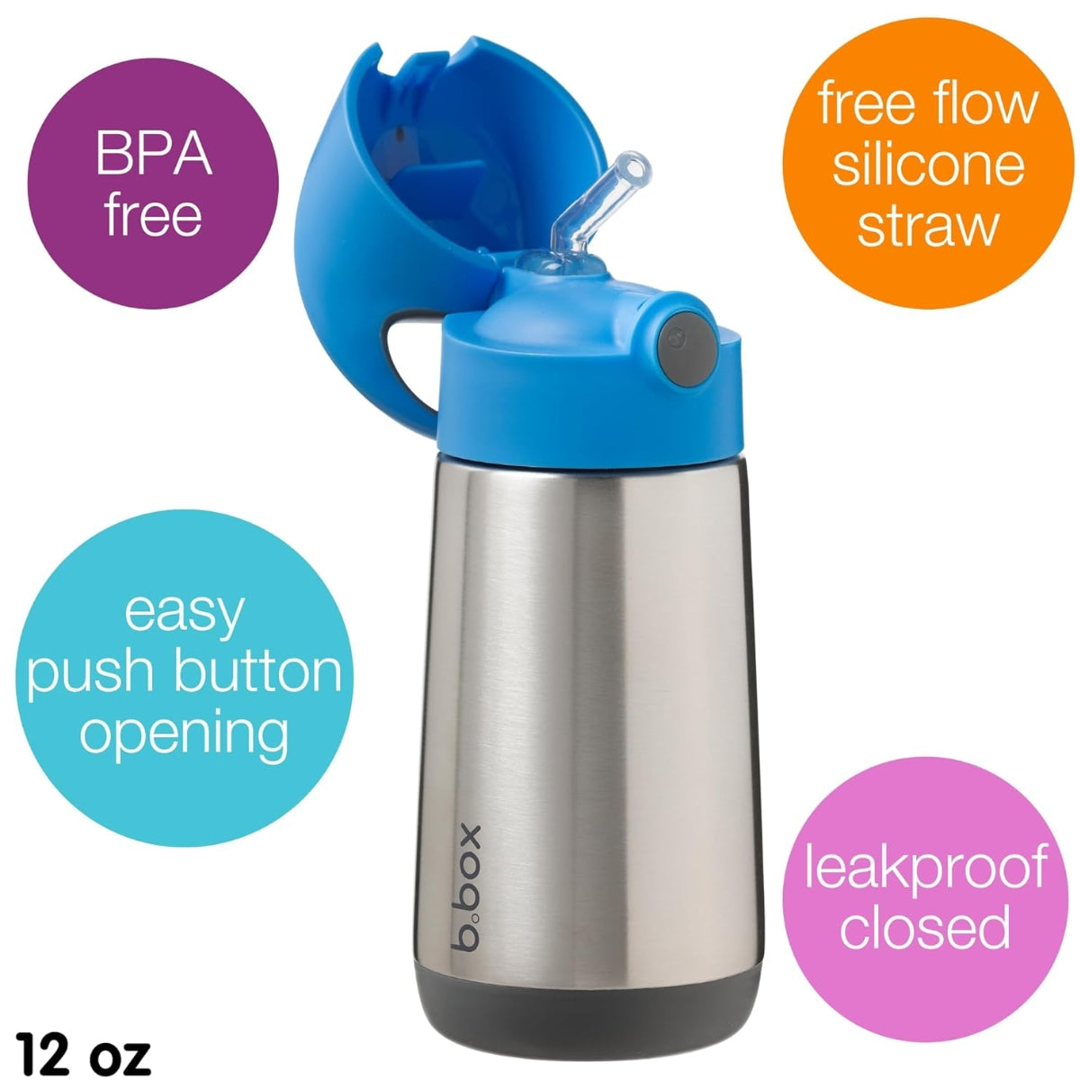 B.Box Insulated Drink Bottle 12 oz - Blue Slate - Push button lid