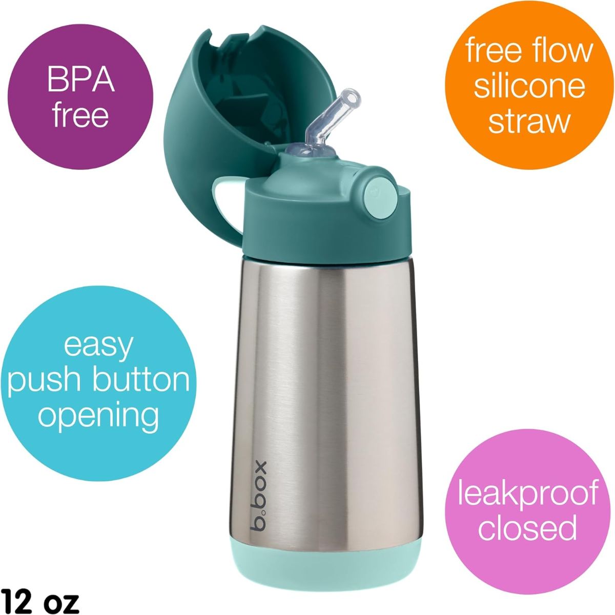 B.Box Insulated Drink Bottle 12 oz - Emerald Forest