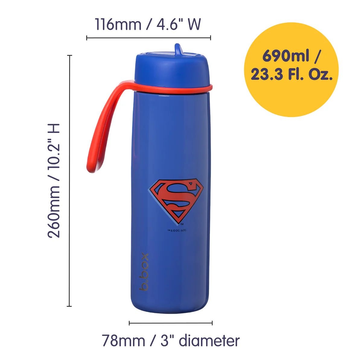 B.Box Insulated Water Bottle With Straw 23 oz - Superman