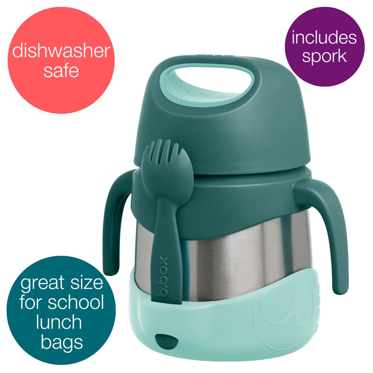 B.box Insulated Food Jar with Spork - Emerald Green