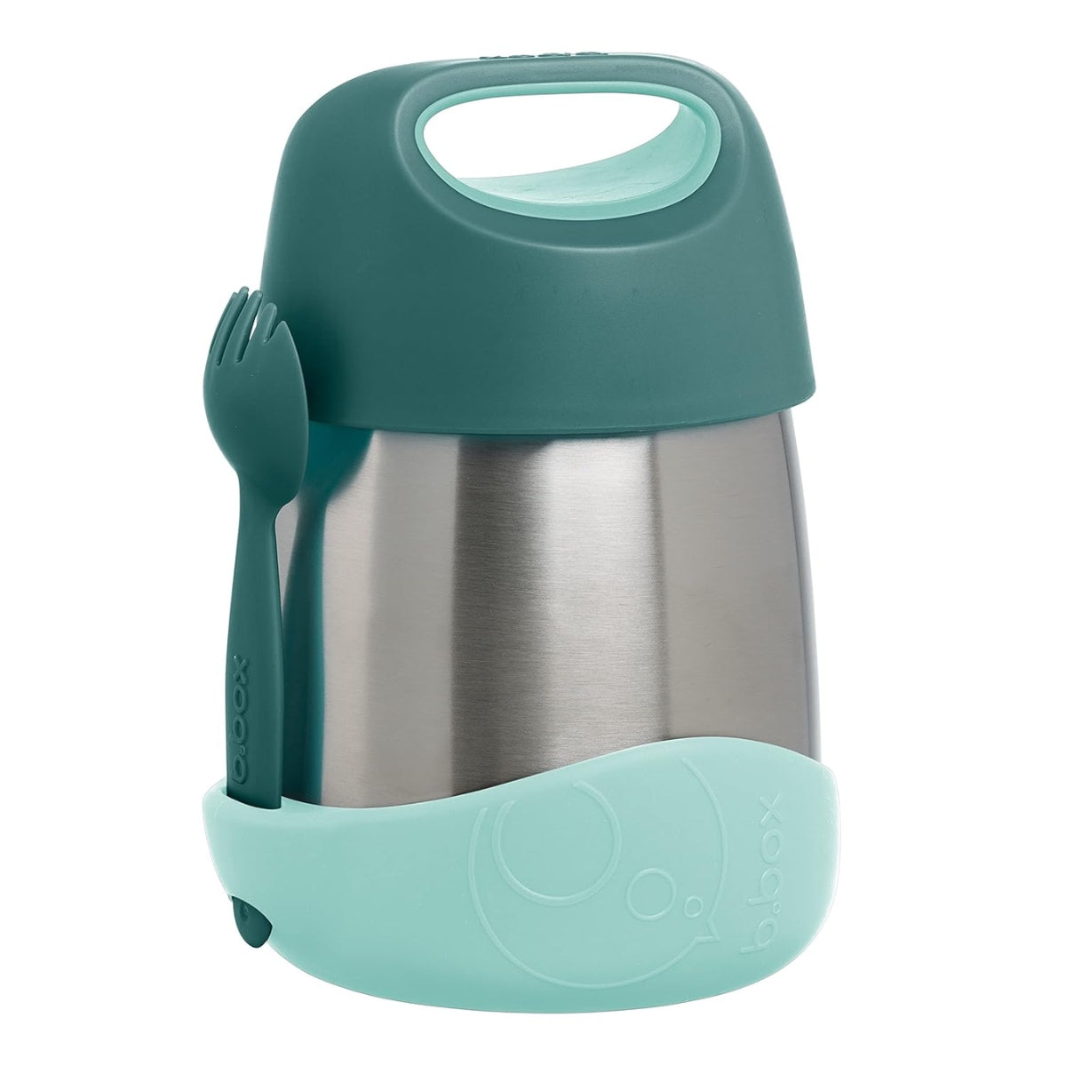 B.box Insulated Food Jar with Spork 11 oz - Emerald Forest - Includes Built-in Spork