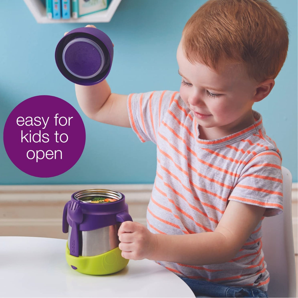 B.box Insulated Food Jar with Spork 11 oz- Strawberry Shake