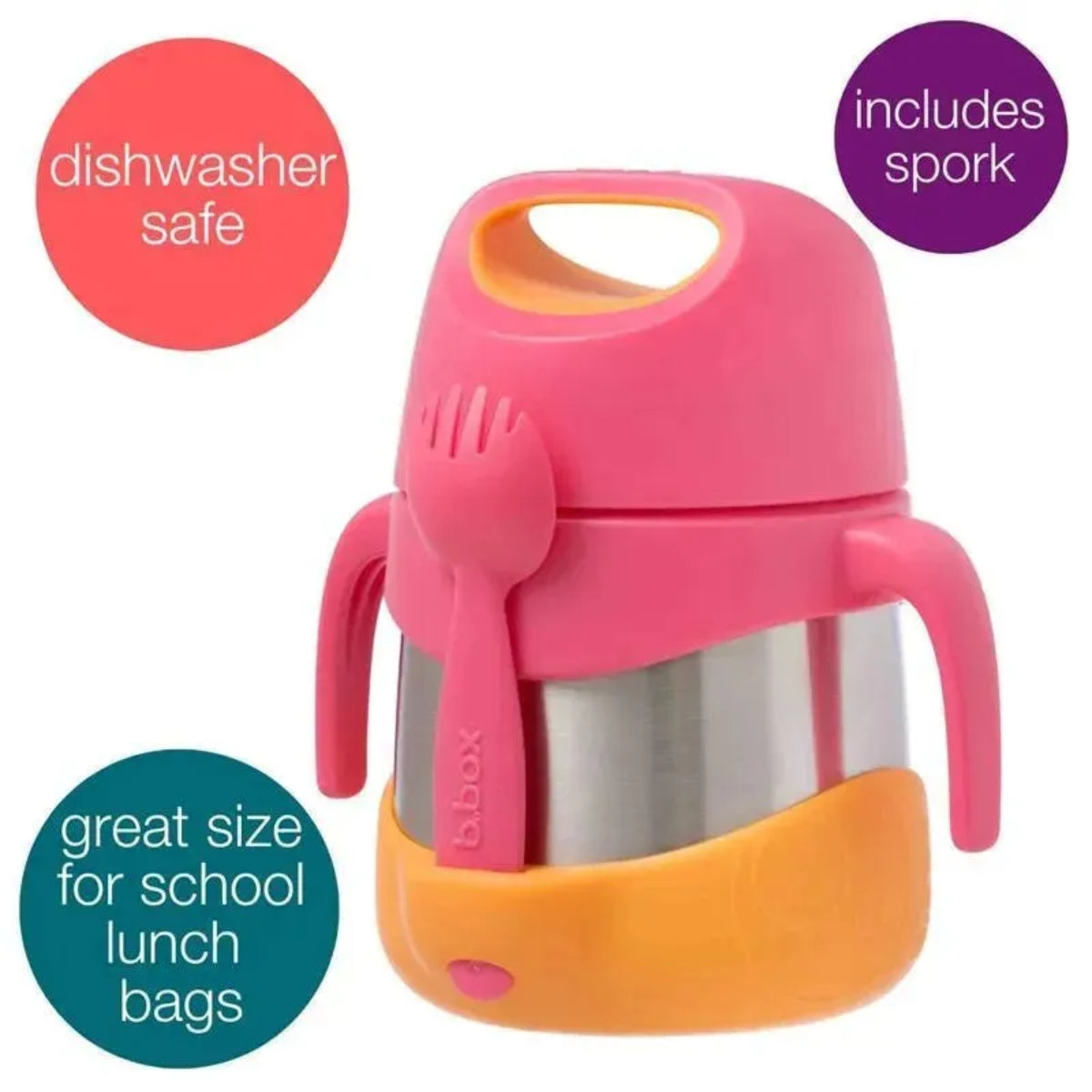 B.box Insulated Food Jar with Spork 11 oz- Strawberry Shake