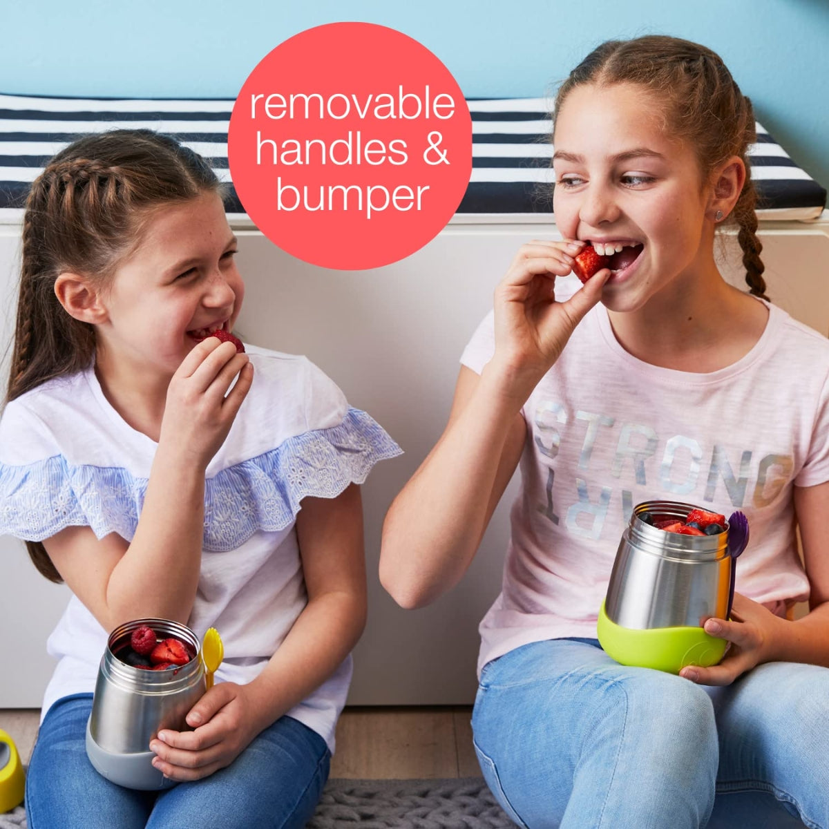 B.box Insulated Food Jar with Spork 11 oz- Strawberry Shake