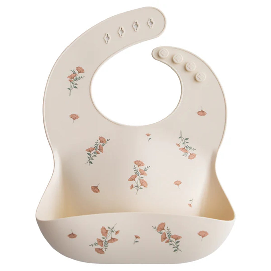 Mushie Silicone Baby Bib Pink Flowers