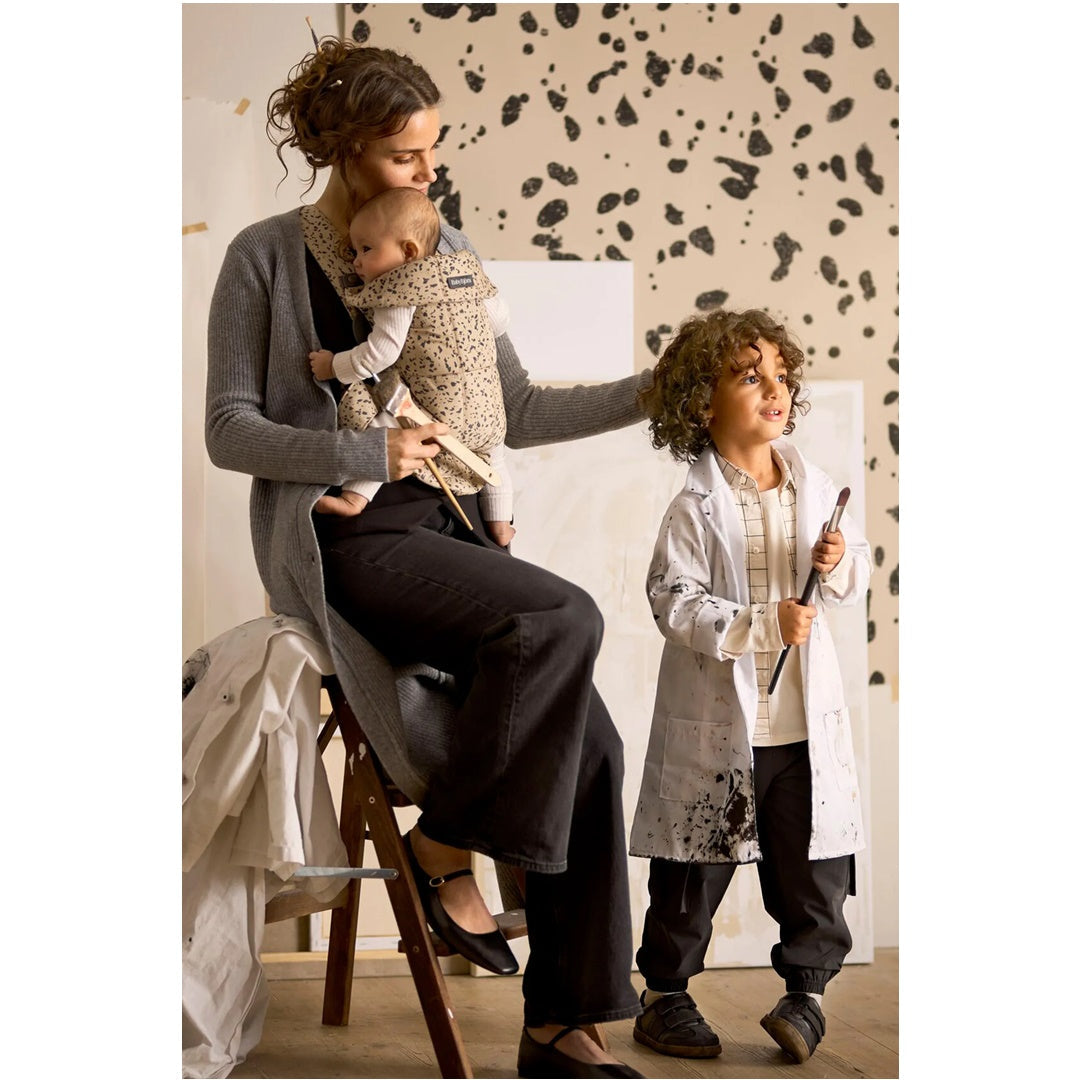 BabyBjorn Baby Carrier Mini, Woven - Dark Gray / Beige Print - Adjustable Head & Neck Support