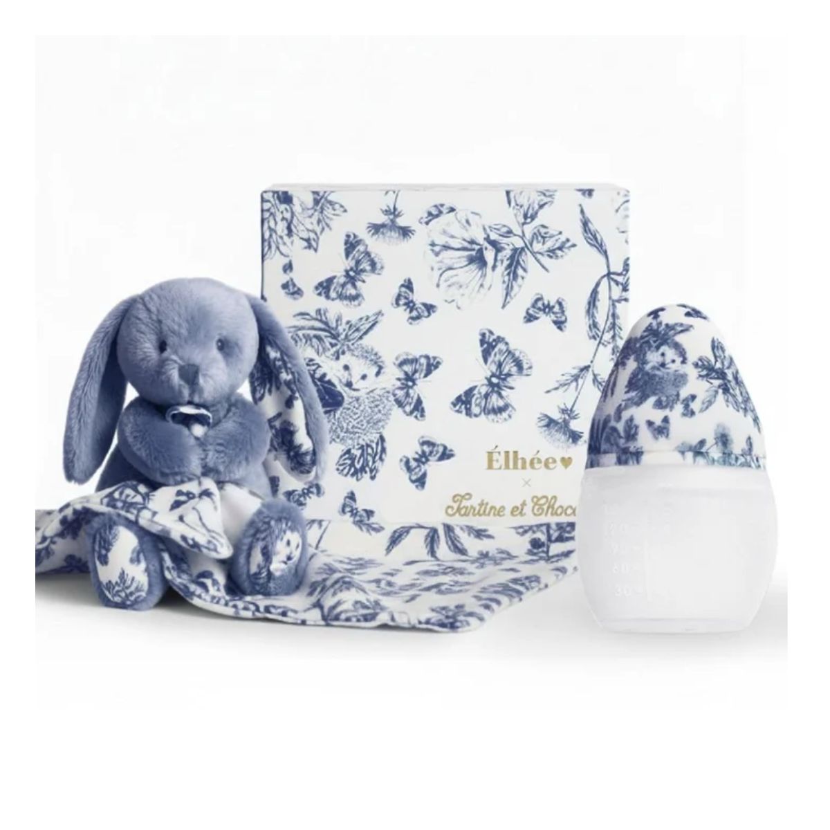 Baby Bottle + Lovey Gift Set | Tartine et Chocolat "Toile de Jouy" Blue on Luna Baby Store Miami