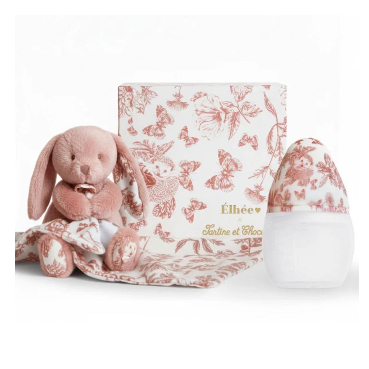 Baby Bottle + Lovey Gift Set | Tartine et Chocolat "Toile de Jouy" Terracotta on Luna Baby Store Miami