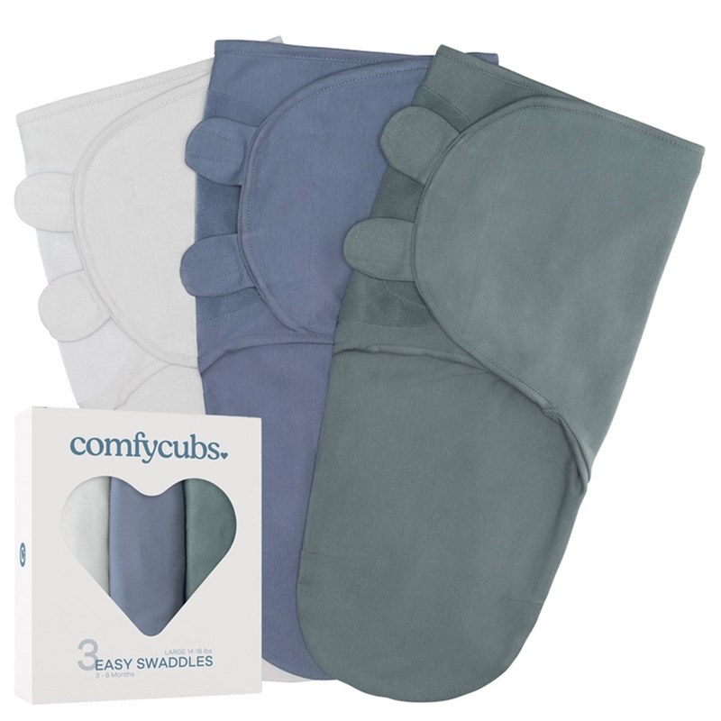 Baby Easy Swaddle Blankets - Pack of 3 By Comfy Cubs (Stone/Nomadic Blue/Azul)