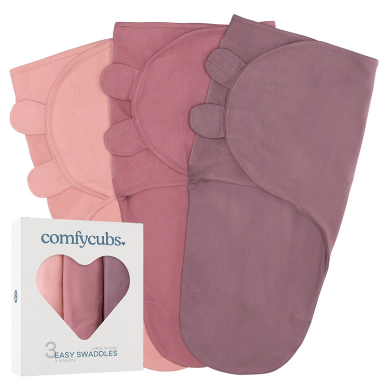 Baby Easy Swaddle Blankets - 3 Pack By Comfy Cubs (Blush/Mauve/Mulberry)