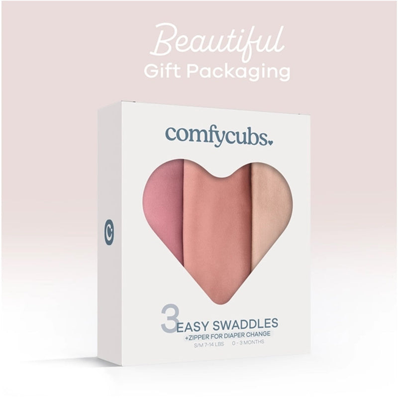 Baby Easy Swaddle Blankets w/ Zipper - 3 Pack By Comfy Cubs (Light Blush/Blush/Mauve)