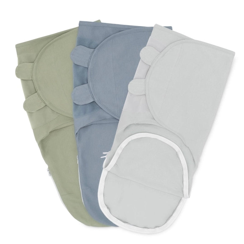 Baby Easy Swaddle Blankets w/ Zipper - 3 Pack By Comfy Cubs -(Stone/Pacific Blue/Sage)