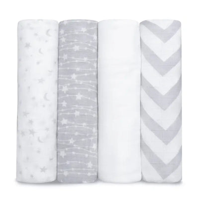 Comfy Cubs Baby Muslin Swaddle Blankets 4 Pack Grey - Luna Baby Store Miami
