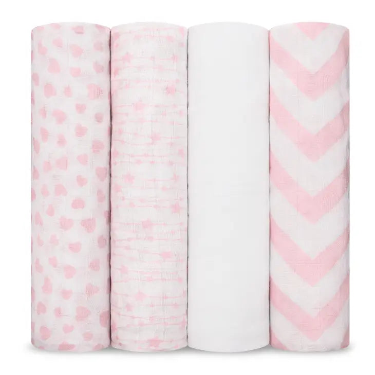 Comfy Cubs Baby Muslin Swaddle Blankets 4 Pack Pink - Luna Baby Store Miami