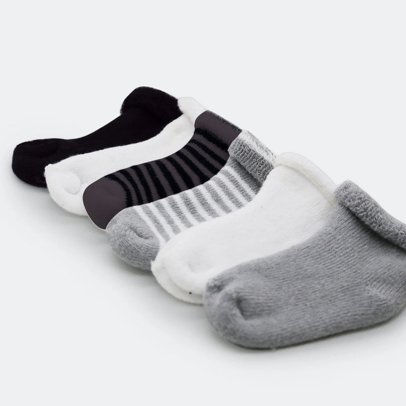 Baby Terry Socks 6 Pack - White/Grey
