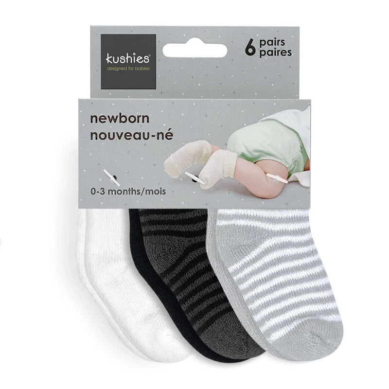 Kushies Baby Terry Socks 6 Pack - White/Grey