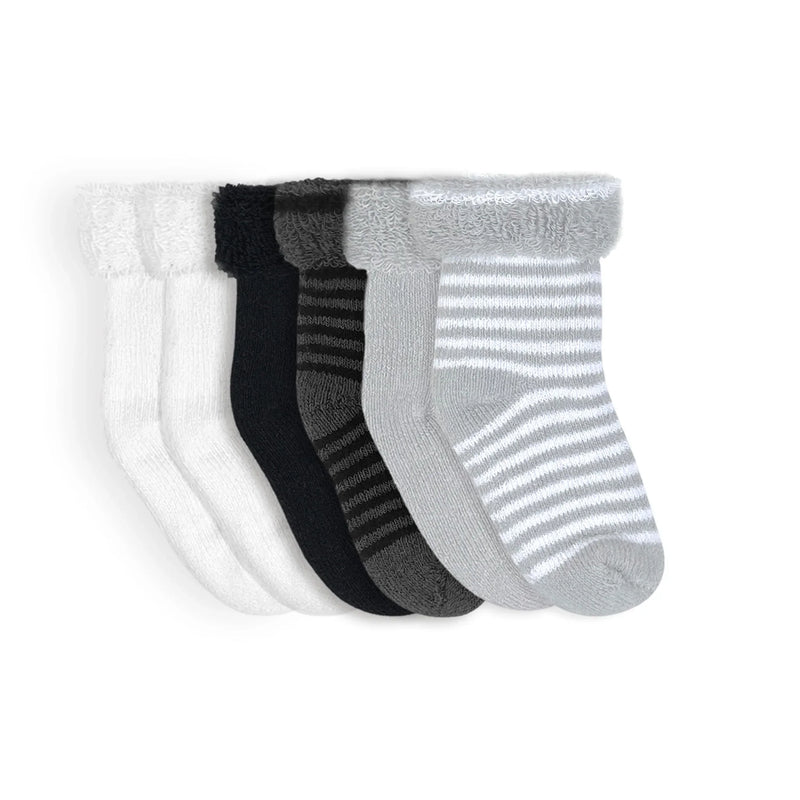 Kushies Baby Terry Socks 6 Pack - White/Grey