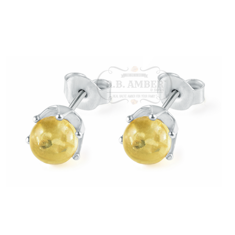 R.B Amber Baltic Stud Earrings Lemon