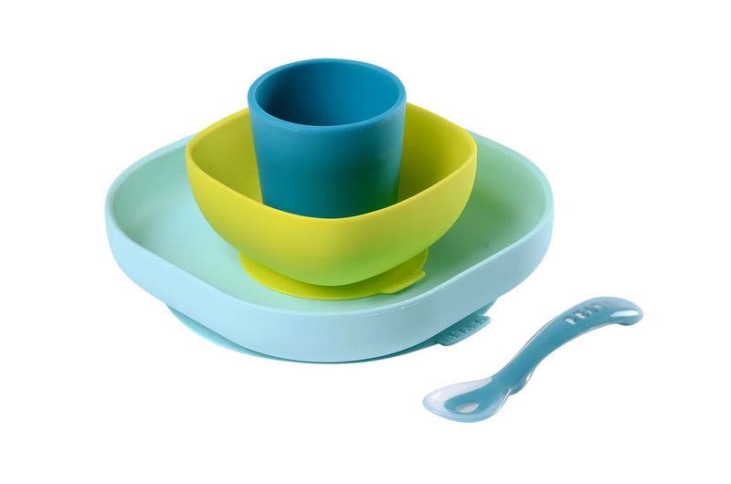 Beaba Silicone Suction Meal Set - Set of 4 - Peacock