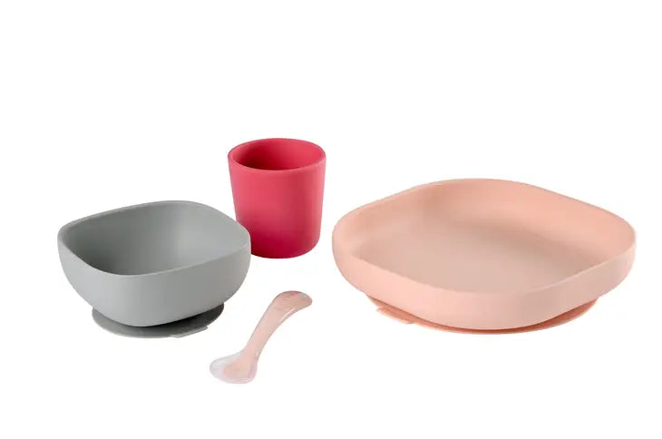 Beaba Silicone Suction Meal Set - Set of 4 - Rose