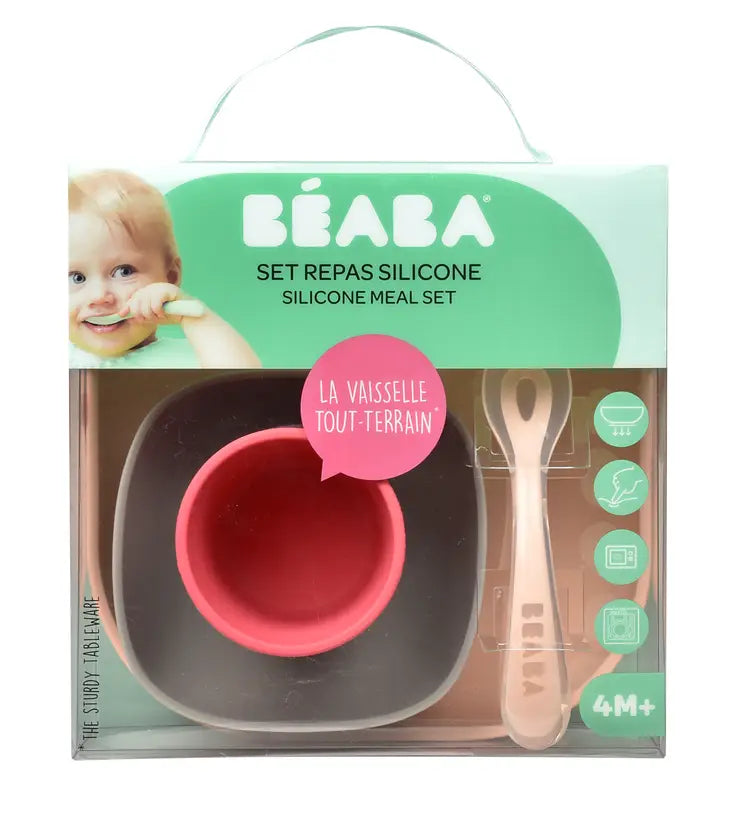 Beaba Silicone Suction Meal Set - Set of 4 - Rose