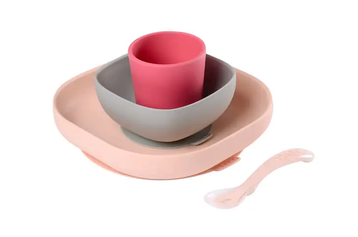 Beaba Silicone Suction Meal Set - Set of 4 - Rose