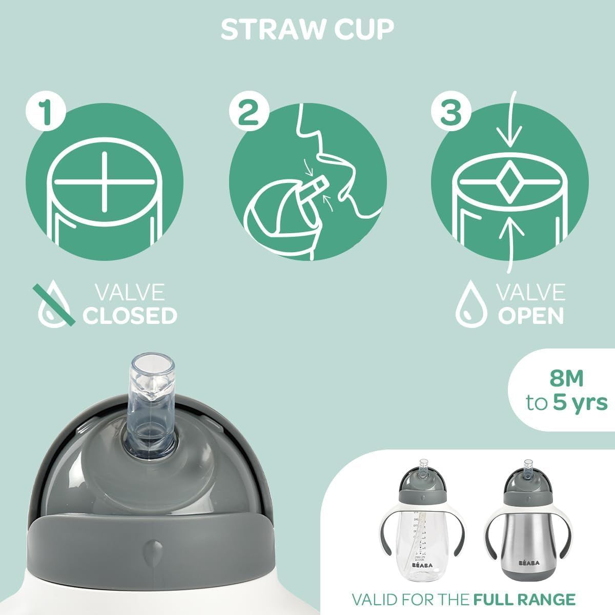 Beaba Stainless Steel Straw Sippy Cup - Oat