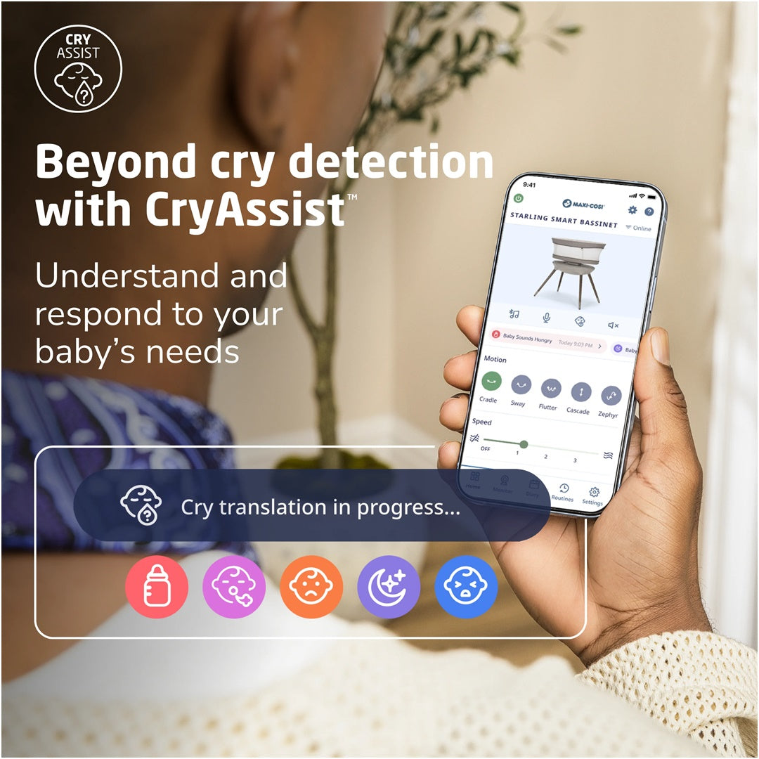 Maxi Cosi Smart Starling Bassinet - Natural Heritage - CryAssist™ AI Monitoring