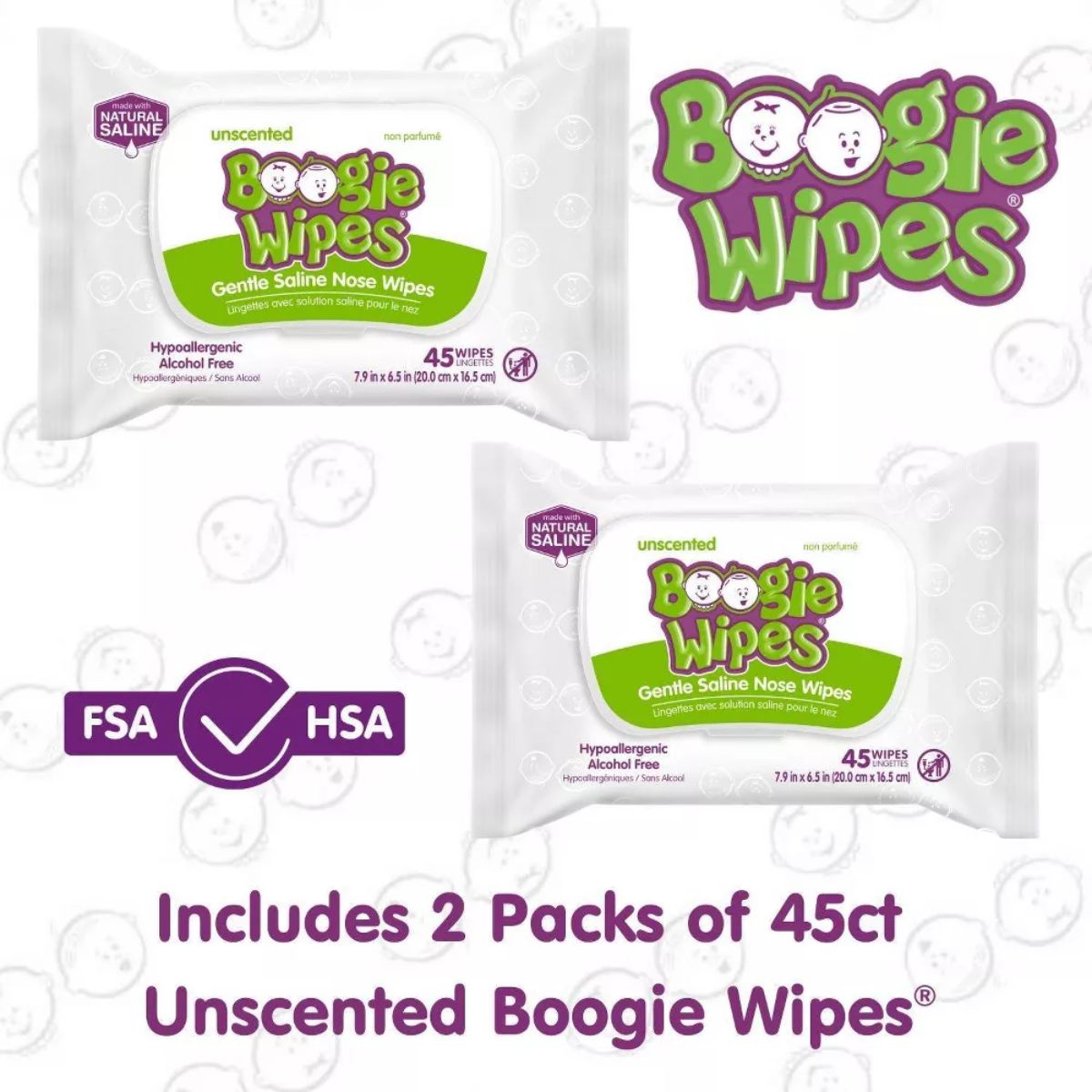 Boogie Wipes Saline Nose Wipes Unscented - 90 Count on Luna Baby Store Miami