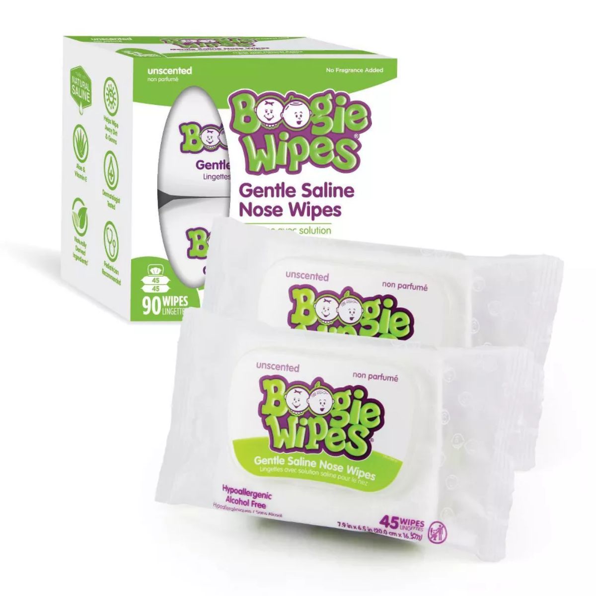 Boogie Wipes Saline Nose Wipes Unscented - 90 Count