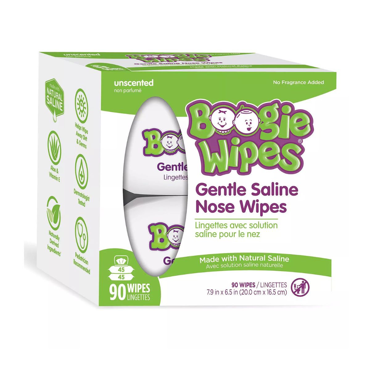 Boogie Wipes Saline Nose Wipes Unscented - 90 Count on Luna Baby Store Miami