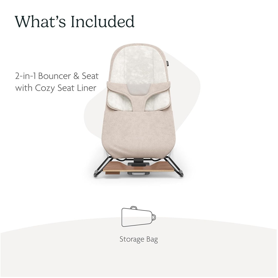 UPPAbaby Mira 2-in-1 Bouncer and Seat - Charlie (Sand Melange / Black Frame / Walnut Wood) on Luna Baby Store Miami