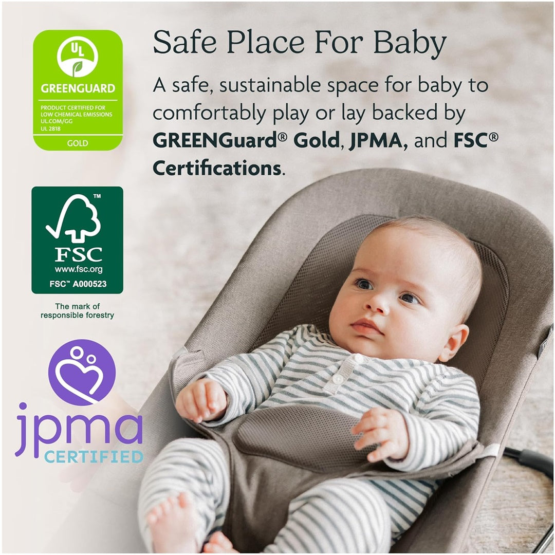 UPPAbaby Mira 2-in-1 Bouncer and Seat - Charlie (Sand Melange / Black Frame / Walnut Wood) on Luna Baby Store Miami