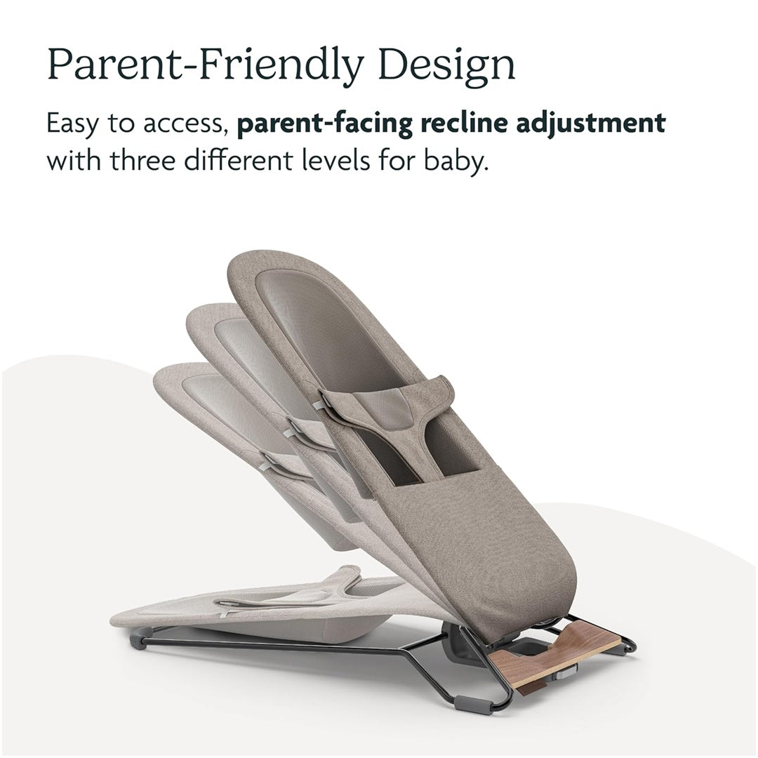 UPPAbaby Mira 2-in-1 Bouncer and Seat - Charlie (Sand Melange / Black Frame / Walnut Wood) on Luna Baby Store Miami