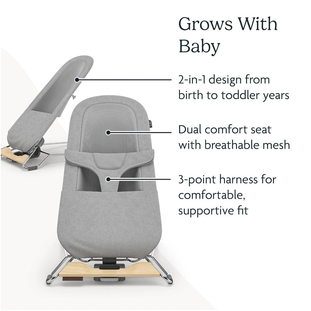 UPPAbaby Mira 2-in-1 Bouncer and Seat - Stella (Grey Melange / Silver Frame / Maple Wood)