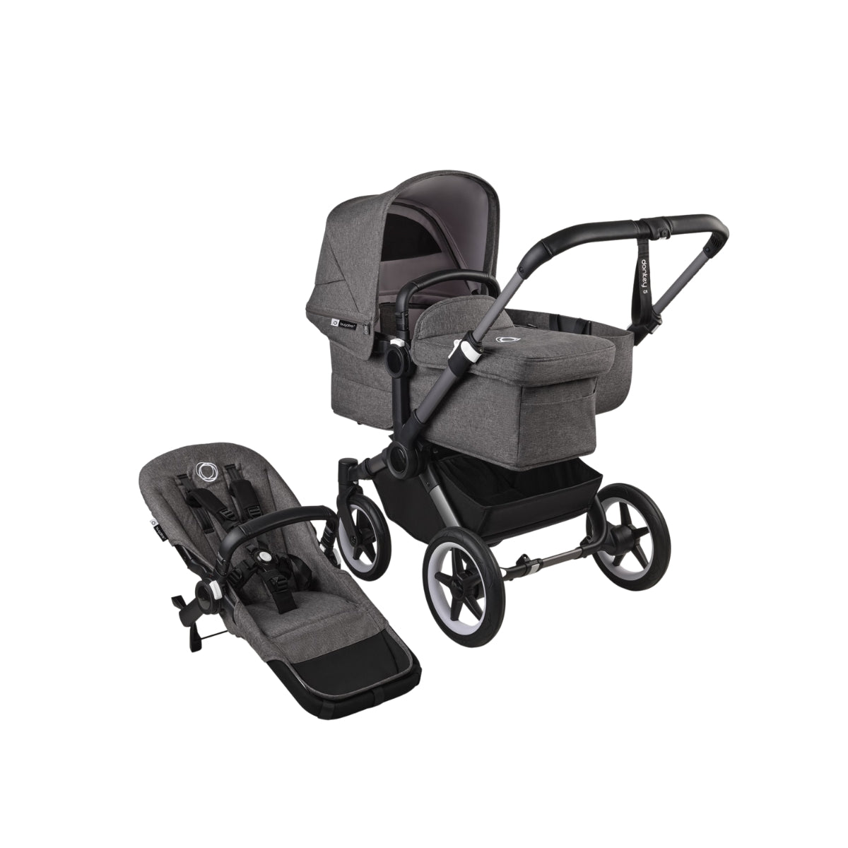 Bugaboo Donkey 5 Mono Bassinet and Seat - All Grey Melange/Graphite Chassis