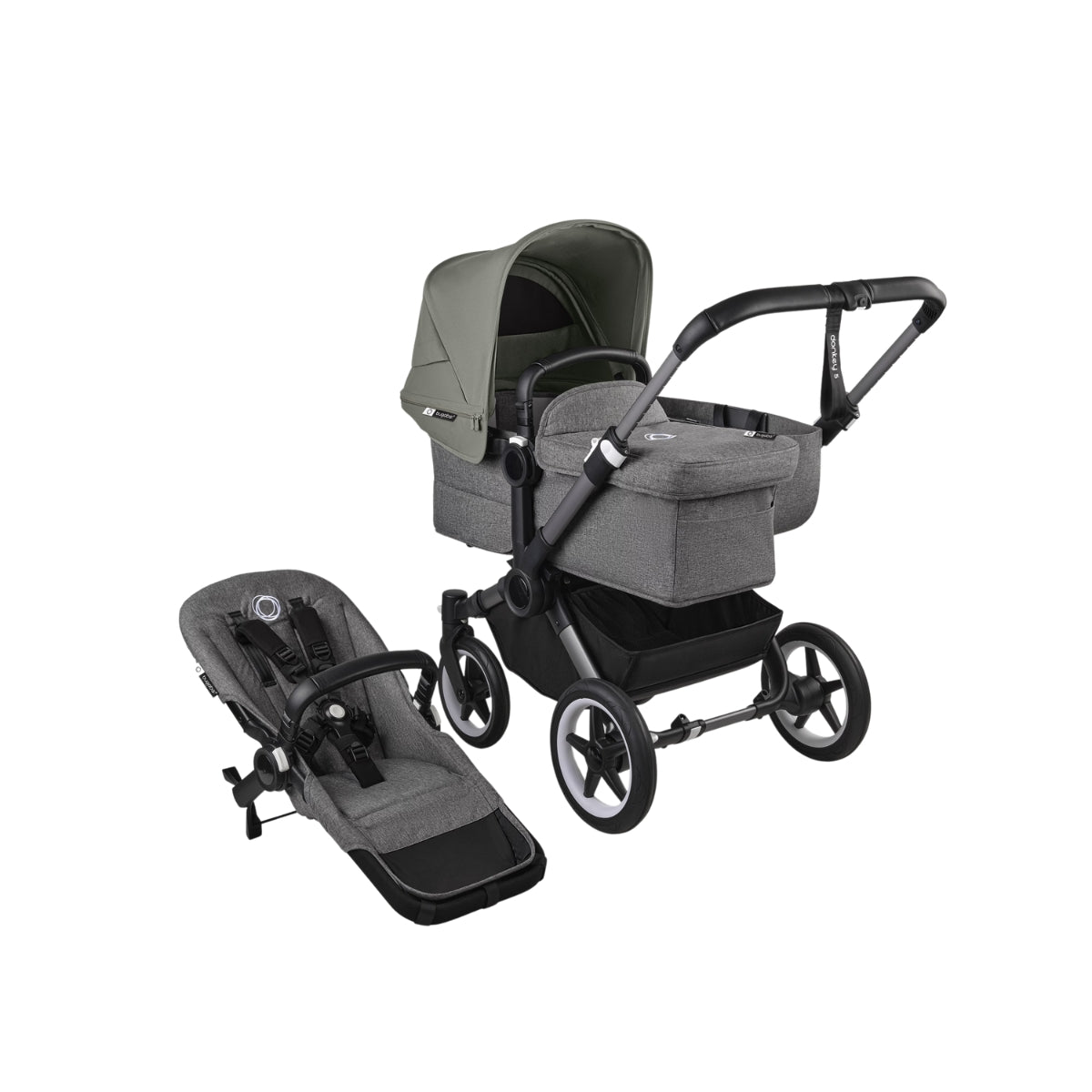 Bugaboo Donkey 5 Mono Bassinet and Seat - Forest Green/Grey Melange/Graphite Chassis